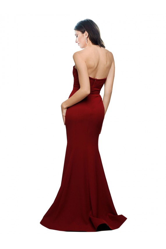 Sleeveless Strapless Stretch Crepe Burgundy Long Formal Evening Dress Canada Clearance
