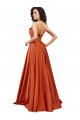 Sleeveless Round Neck Silky Satin Burnt Orange Sweep Train Formal Evening Dress Canada Clearance
