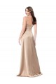 Sleeveless V-Neck Silky Satin Champagne Pink Long Formal Evening Dress Canada Clearance