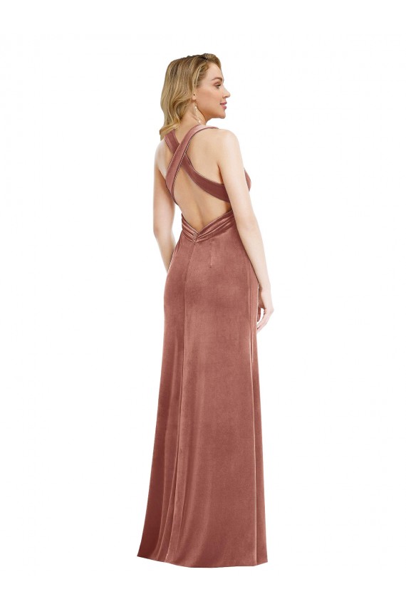 Sleeveless V-Neck Stretch Velvet Cinnamon Rose Long Evening Dress Canada Clearance