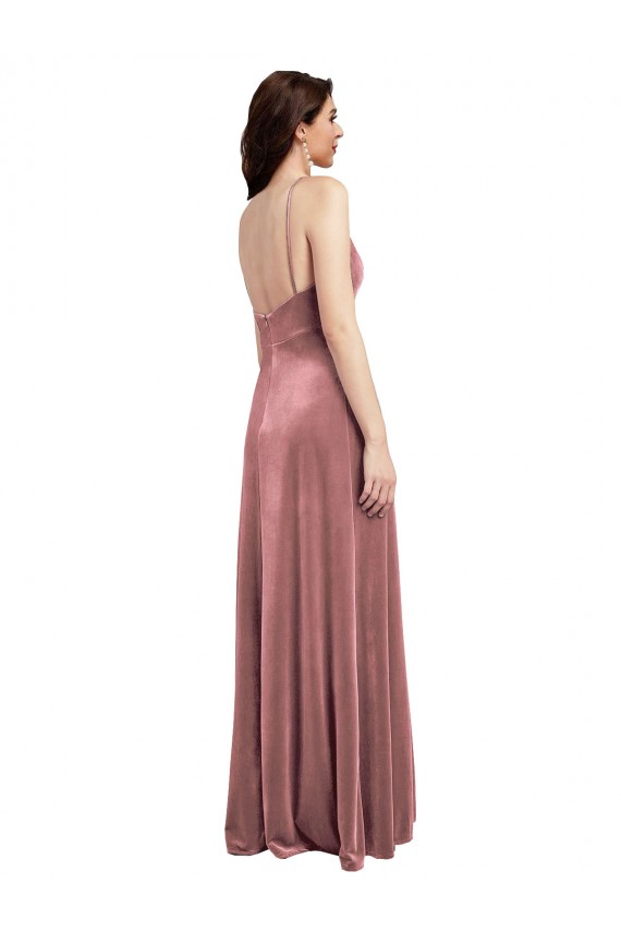 Sleeveless V-Neck Stretch Velvet Cinnamon Rose Long Formal Evening Dress Canada Clearance