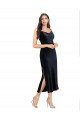 Sleeveless Cowl Neck Stretch Velvet Dark Navy Midi Length Formal Evening Dress Canada Clearance