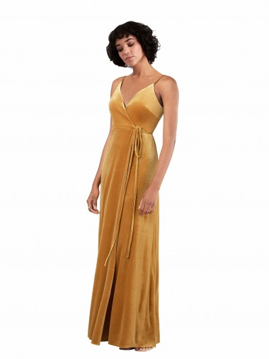 Sleeveless V-Neck Stretch Velvet Gold Long Black Tie Evening Dress Canada Clearance