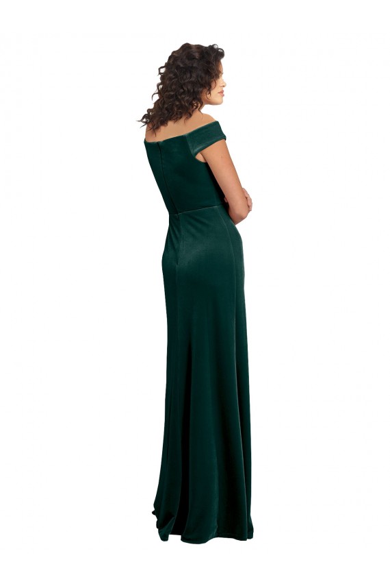 Cap Sleeves Square Neck Stretch Velvet Dark Green Long Formal Evening Dress Canada Clearance
