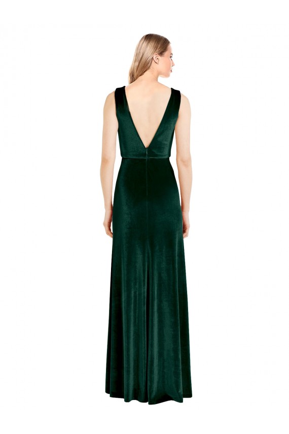 Sleeveless V-Neck Stretch Velvet Dark Green Long Evening Dress Canada Clearance