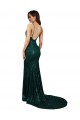 Sleeveless V-Neck Sequin Dark Green Mermaid Long Formal Evening Dress Canada Clearance