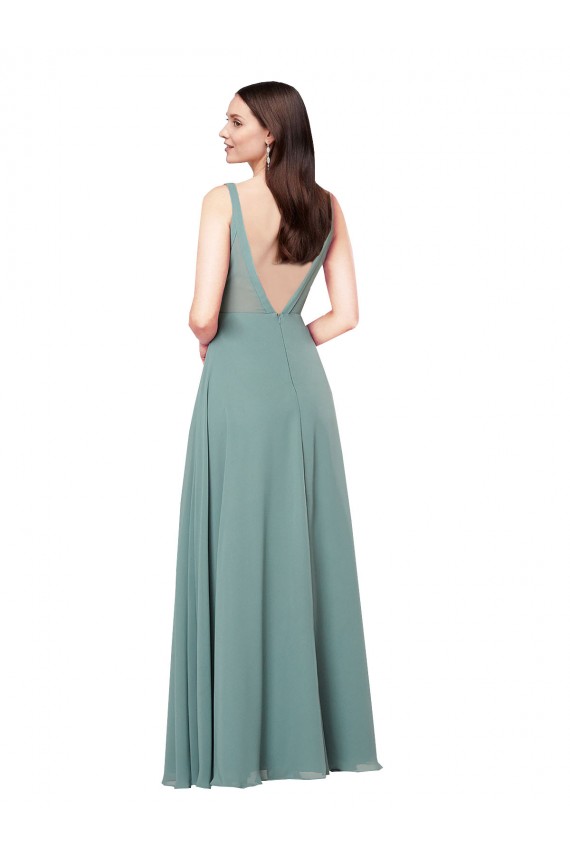 Sleeveless V-Neck Soft Chiffon Dark Lavender Long Formal Evening Dress Canada Clearance