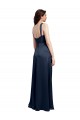 Sleeveless Cowl Neck Stretch Satin Dark Navy Long Formal Evening Dress Canada Clearance