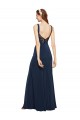 Sleeveless Round Neck Stretch Crepe Dark Navy Long Evening Dress Canada Clearance
