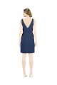 Sleeveless V-Neck Satin Dark Navy Knee Length Evening Dress Canada Clearance