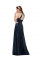 Sleeveless V-Neck Satin Dark Navy Long Formal Evening Dress Canada Clearance