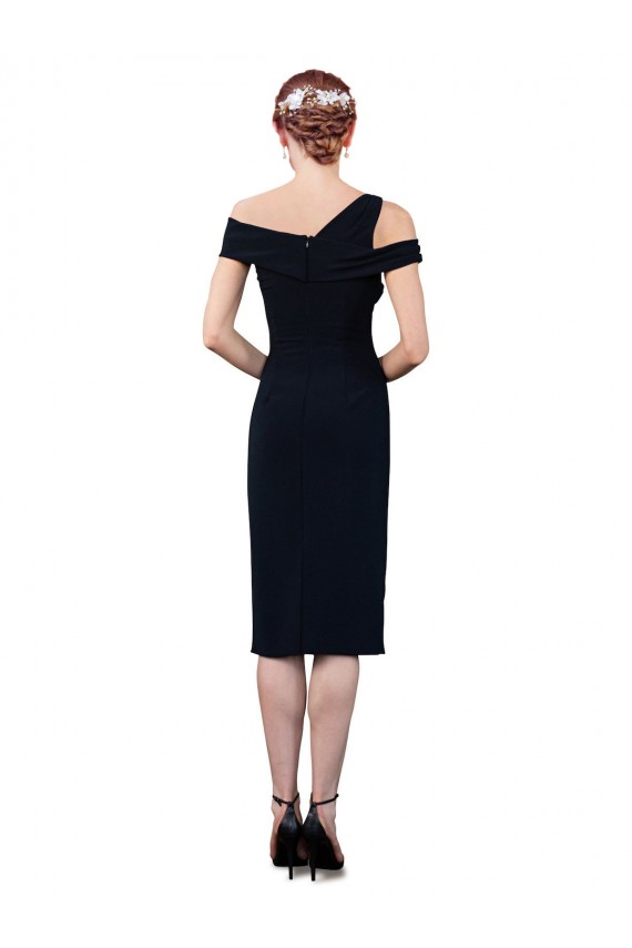 Sleeveless Off the Shoulder Stretch Crepe Dark Navy Cocktail Length Formal Evening Dress Canada Clearance
