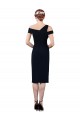 Sleeveless Off the Shoulder Stretch Crepe Dark Navy Cocktail Length Formal Evening Dress Canada Clearance