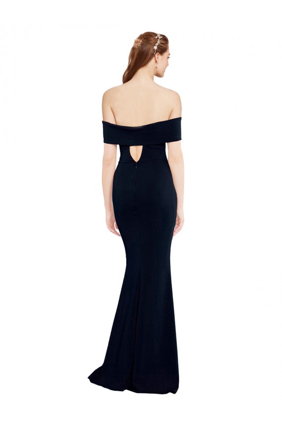Sleeveless Off the Shoulder Stretch Crepe Dark Navy Long Formal Dress Canada Clearance