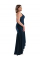Sleeveless Spaghetti Straps Silky Satin Dark Navy Long High Low Plus Size Evening Dress Canada Clearance