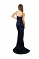 Sleeveless Sweetheart Stretch Satin Dark Navy Long Formal Evening Dress Canada Clearance