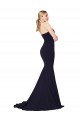 Sleeveless High Neck Stretch Crepe Dark Navy Sweep Train Formal Evening Dress Canada Clearance
