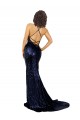 Sleeveless V-Neck Sequin Dark Navy Long Formal Evening Dress Canada Clearance