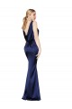 Sleeveless High Neck Stretch Satin Dark Navy Long Formal Evening Dress Canada Clearance