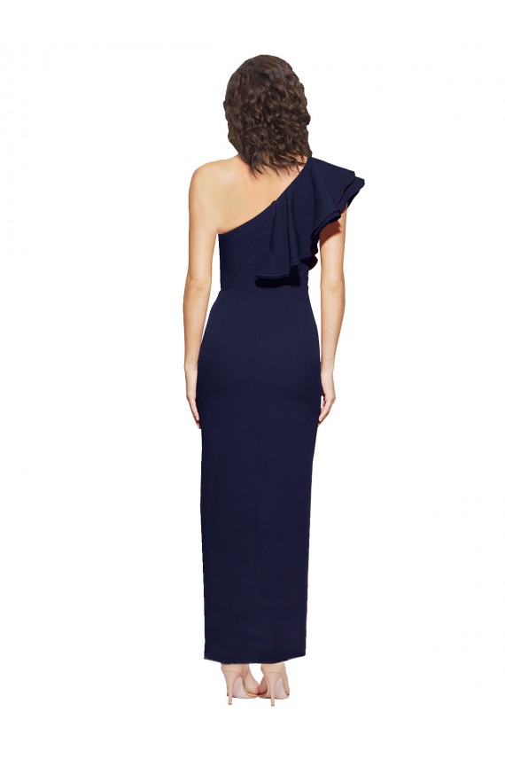 Sleeveless One Shoulder Stretch Crepe Dark Navy Sheath Long Formal Evening Dress Canada Clearance