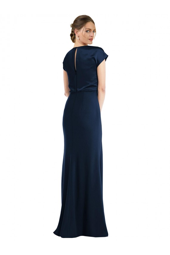 Cap Sleeves Off the Shoulder Stretch Crepe Dark Navy Long Formal Evening Dress Canada Clearance
