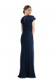 Cap Sleeves Off the Shoulder Stretch Crepe Dark Navy Long Formal Evening Dress Canada Clearance