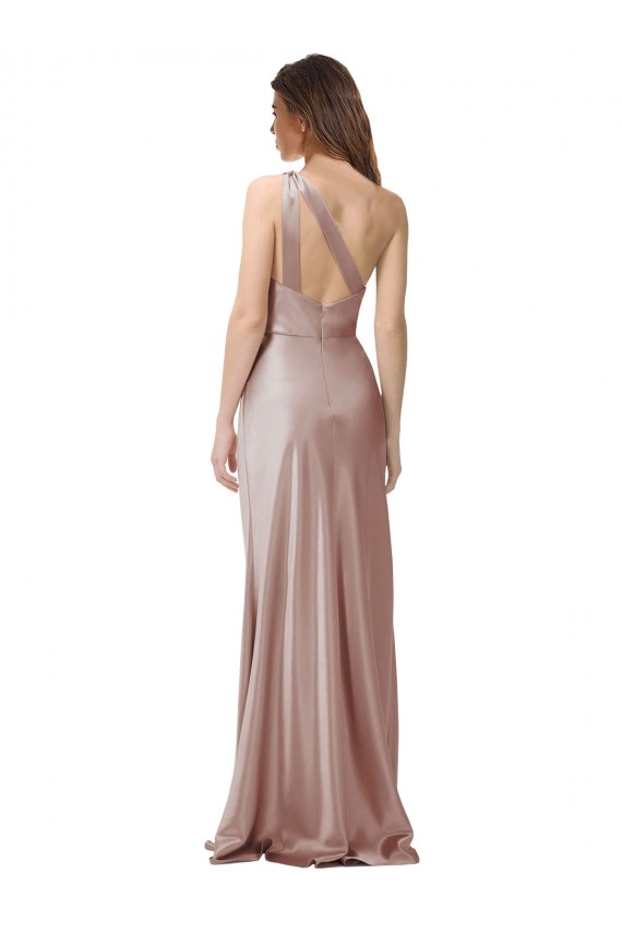 Sleeveless One Shoulder Stretch Satin Dusty Pink Long Formal Evening Dress Canada Clearance