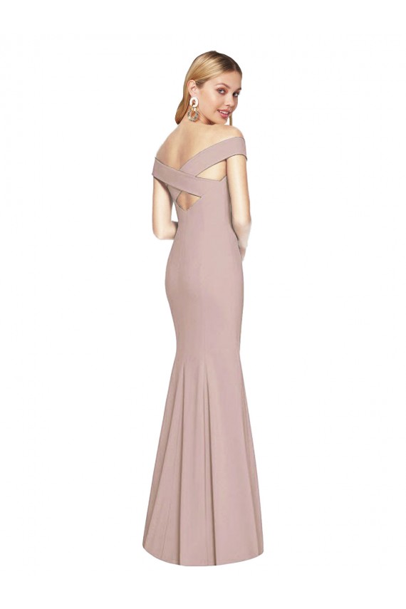 Sleeveless Off the Shoulder Stretch Crepe Dusty Pink Long Semi Formal Evening Dress Canada Clearance