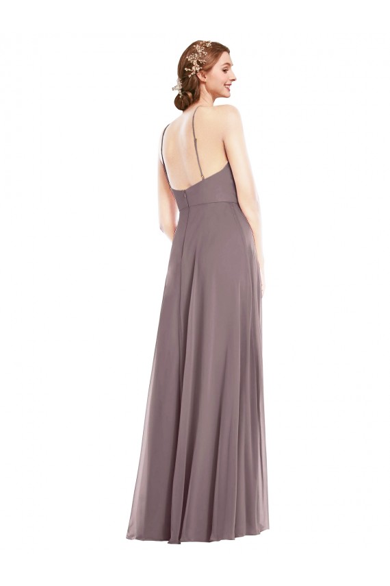 Sleeveless Halter Neck Soft Chiffon Dusty Rose Long Formal Evening Dress Canada Clearance