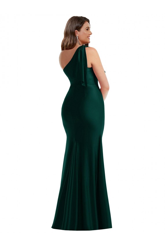 Sleeveless One Shoulder Silky Satin Ever Green Long Formal Plus Size Evening Dress Canada Clearance
