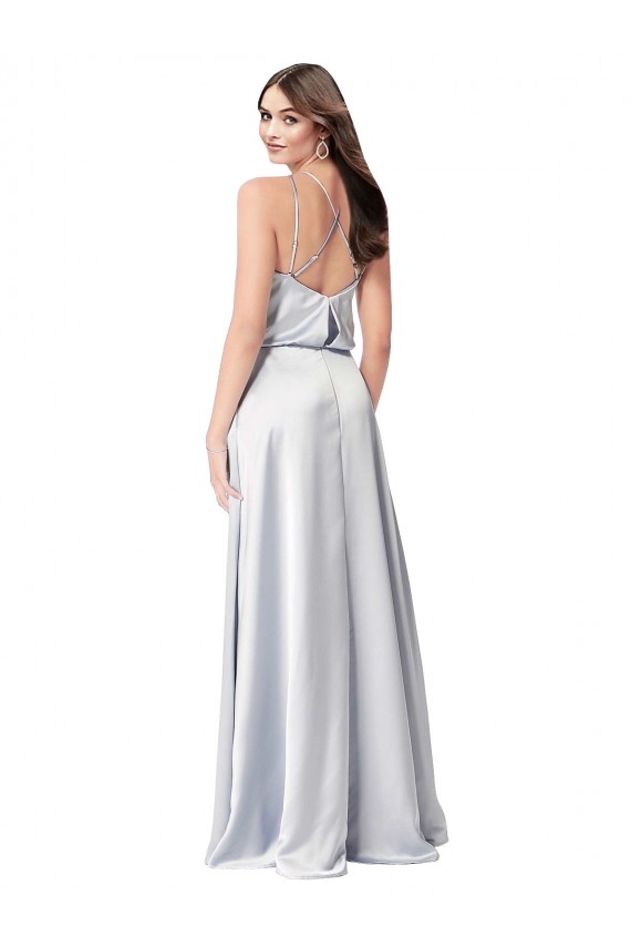 Sleeveless Halter Neck Silky Satin Fog Long Formal Evening Dress Canada Clearance