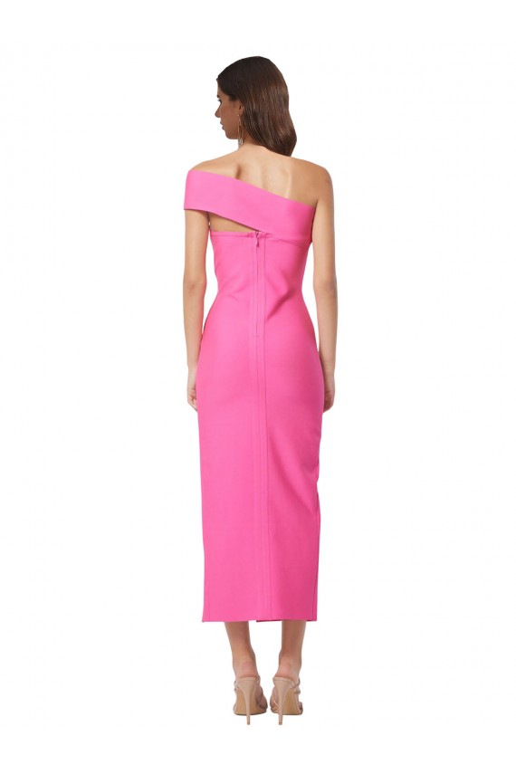 Sleeveless One Shoulder Stretch Crepe Fuchsia Midi Length Formal Evening Dress Canada Clearance