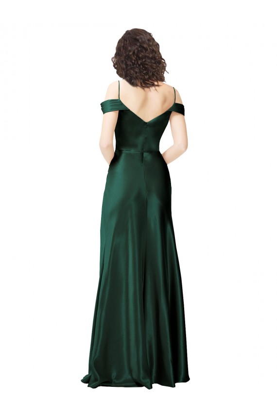Sleeveless Spaghetti Straps Stretch Satin Hunter Long Formal Evening Dress Canada Clearance