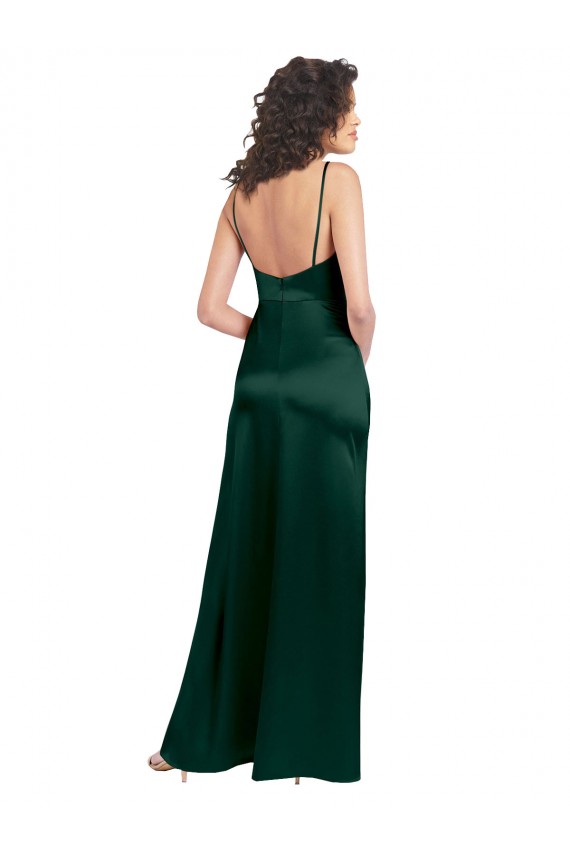 Sleeveless Scoop Neck Stretch Satin Hunter Long Formal Evening Dress Canada Clearance