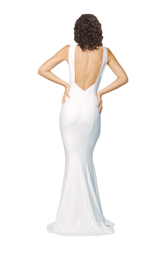 Sleeveless High Neck Stretch Crepe Ivory Long Formal Evening Dress Canada Clearance