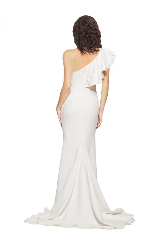 Sleeveless One Shoulder Stretch Crepe Ivory Sweep Train Semi Formal Evening Dress Canada Clearance