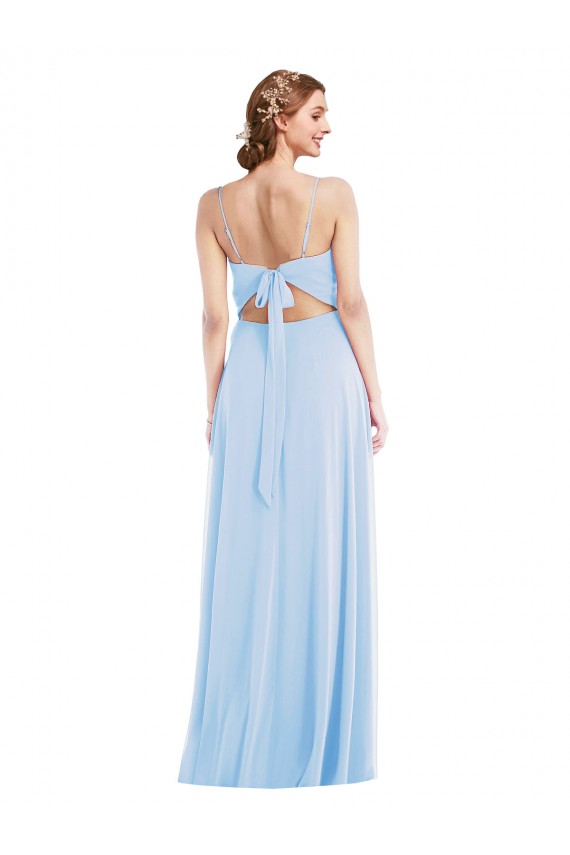 Sleeveless V-Neck Soft Chiffon Light Sky Blue Long Formal Evening Dress Canada Clearance