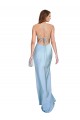 Sleeveless Cowl Neck Silky Satin Light Sky Blue Long Formal Evening Dress Canada Clearance