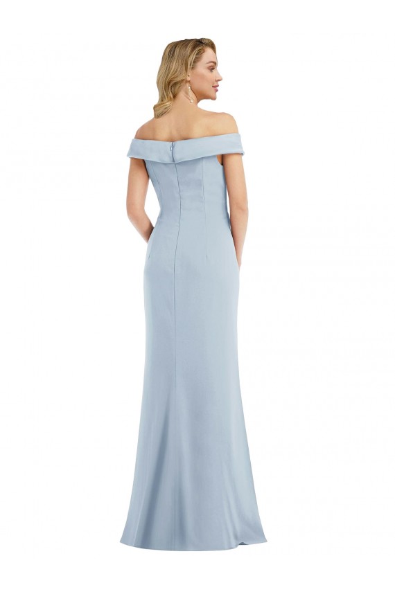 Sleeveless Off the Shoulder Stretch Crepe Light Sky Blue Long Semi Formal Evening Dress Canada Clearance