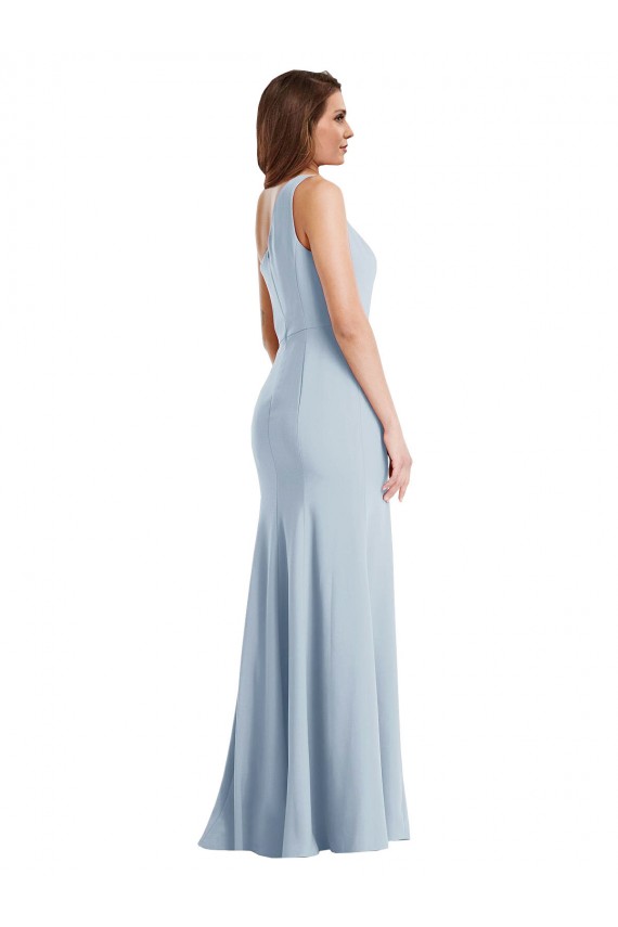 Sleeveless One Shoulder Stretch Crepe Light Sky Blue Long Formal Evening Dress Canada Clearance
