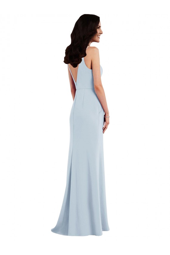 Sleeveless V-Neck Stretch Crepe Light Sky Blue Long Formal Dress Canada Clearance