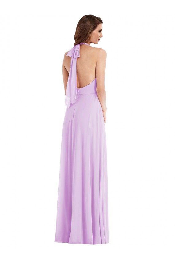 Sleeveless Halter Neck Soft Chiffon Lilac Long Semi Formal Evening Dress Canada Clearance