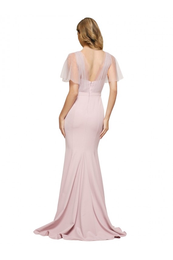 Short Sleeves Sweetheart Stretch Crepe & Tulle Mauve Long Formal Evening Dress Canada Clearance