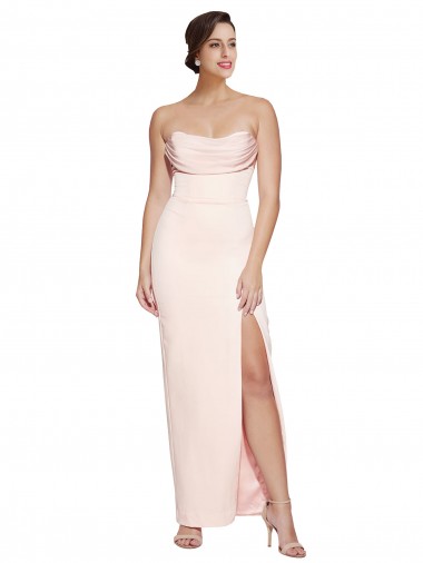 Sleeveless Cowl Neck Stretch Satin Long Formal Evening Dress Canada Clearance