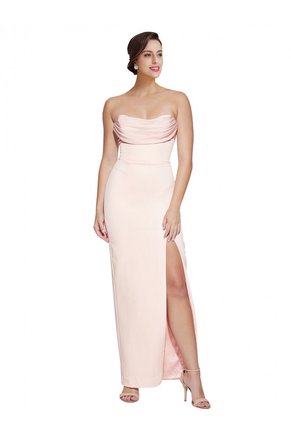Sleeveless Cowl Neck Stretch Satin Long Formal Evening Dress Canada Clearance