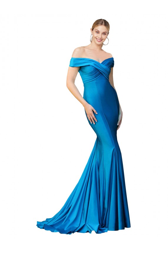 Sleeveless High Neck Satin Peacock Blue Long Formal Evening Dress Canada Clearance
