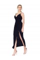 Sleeveless High Neck Soft Chiffon Dark Navy Knee Length Formal Evening Dress Canada Clearance