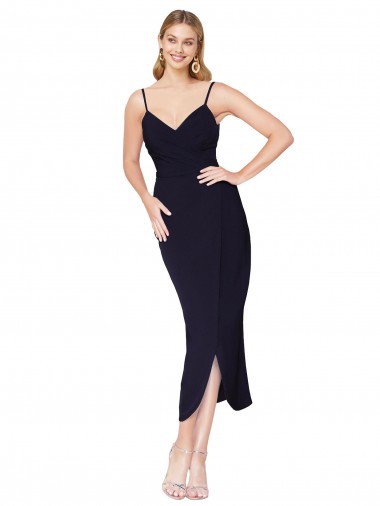 Sleeveless High Neck Stretch Crepe Dark Navy Knee Length Formal Dress Canada Clearance