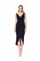 Sleeveless High Neck Stretch Crepe Dark Navy Knee Length High Low Evening Dress Canada Clearance