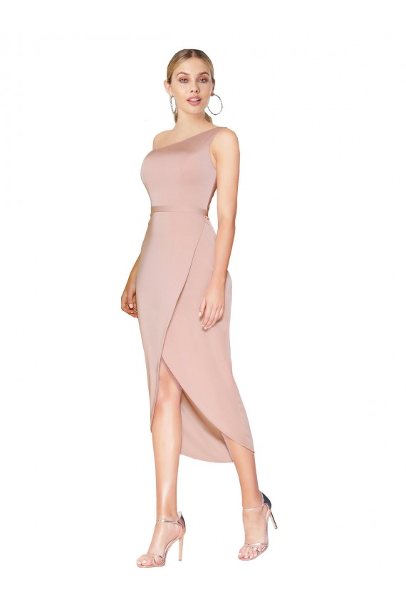 Sleeveless High Neck Stretch Crepe Mauve Knee Length Formal Dress Canada Clearance